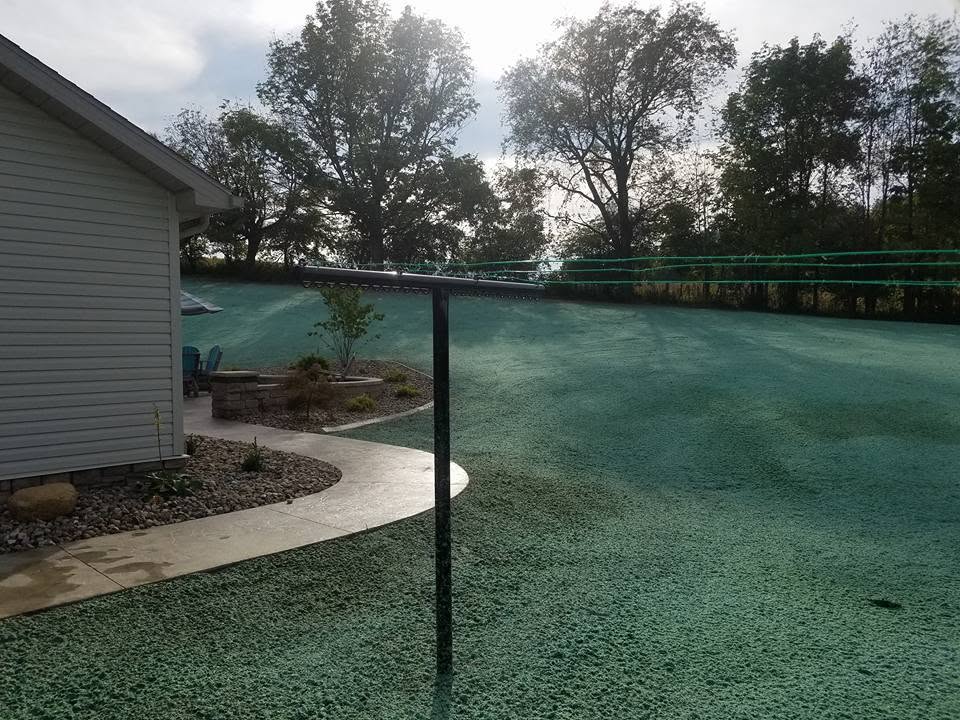 Yard filled in green after hydroseeding